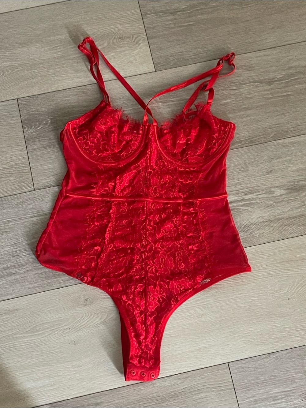 Red Lace Bodysuit with Underwire Support